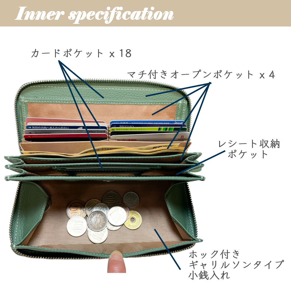 ゴールデンレトリバー 牛本革 多機能 ロングウォレット 長財布 じゃばら カード レシート 自動振り分け