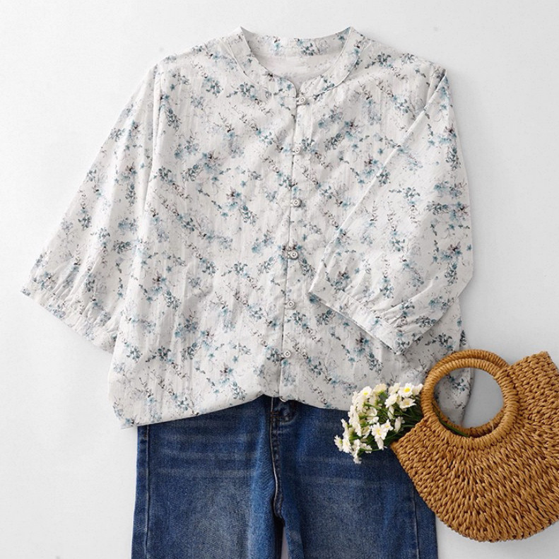 ブラウス、トップス、リネンコットン、夏