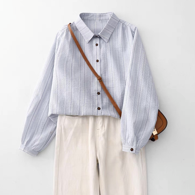 ブラウス、トップス、リネンコットン、春秋 、夏、長袖