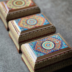 ペルシャの象嵌細工（寄木細工）小箱　長方形 M（14ｃｍ）【ハータムカーリー189】 12枚目の画像