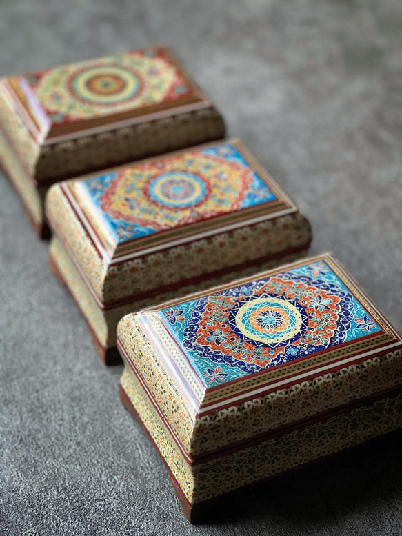 ペルシャの象嵌細工（寄木細工）小箱　長方形 M（14ｃｍ）【ハータムカーリー189】 12枚目の画像