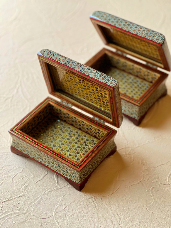 ペルシャの象嵌細工（寄木細工）小箱　長方形 M（14ｃｍ）【ハータムカーリー189】 9枚目の画像