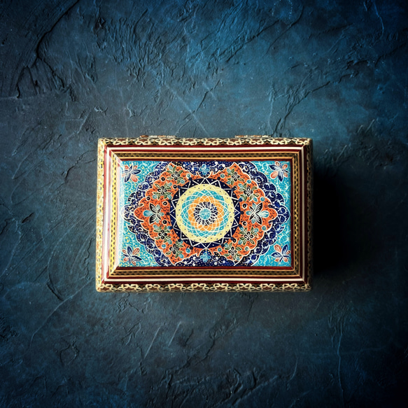 ペルシャの象嵌細工（寄木細工）小箱　長方形 M（14ｃｍ）【ハータムカーリー189】 2枚目の画像