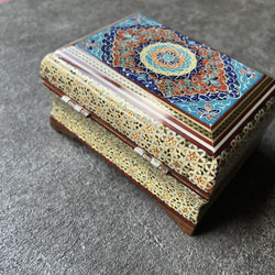 ペルシャの象嵌細工（寄木細工）小箱　長方形 M（14ｃｍ）【ハータムカーリー189】 10枚目の画像