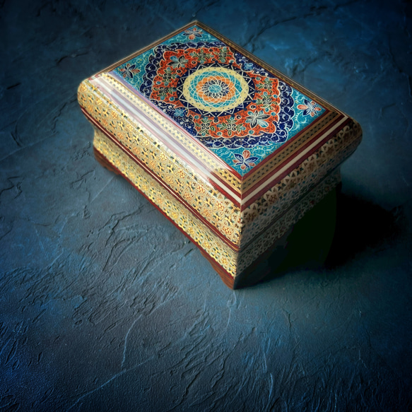 ペルシャの象嵌細工（寄木細工）小箱　長方形 M（14ｃｍ）【ハータムカーリー189】 1枚目の画像