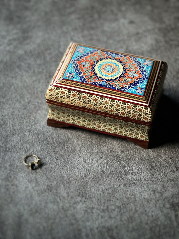 ペルシャの象嵌細工（寄木細工）小箱　長方形 M（14ｃｍ）【ハータムカーリー189】 13枚目の画像