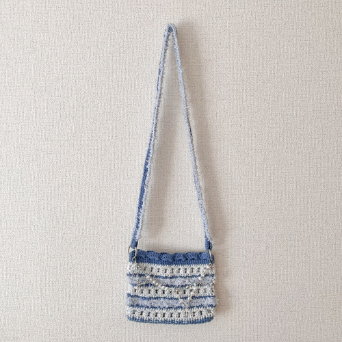 Fuwari Blue Sacoche【水色・ブルー】 大人かわいい かぎ針編み