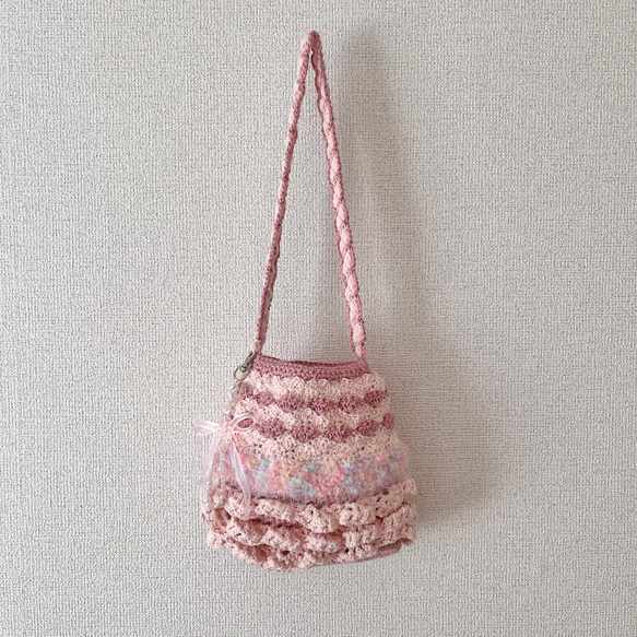 Pink Frills bag 【ピンク】かぎ針編み ハンドバッグ ミニトートバッグ