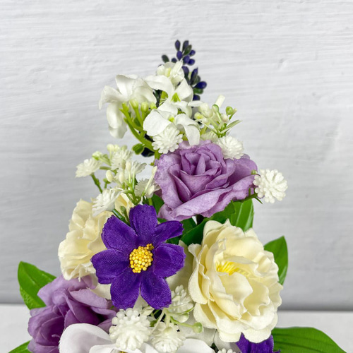 ミニ仏花アレンジ お供え花華やか紫と白の上品な造花♪洋花仏花にも