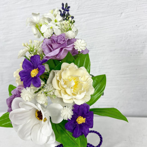 ミニ仏花アレンジ お供え花華やか紫と白の上品な造花♪洋花仏花にも
