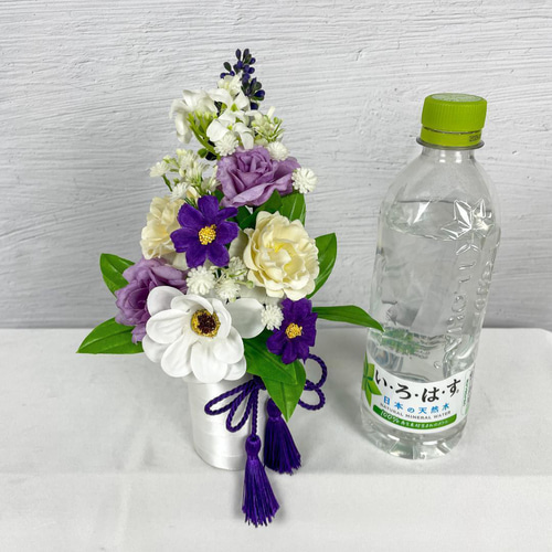 ミニ仏花アレンジ お供え花華やか紫と白の上品な造花♪洋花仏花にも