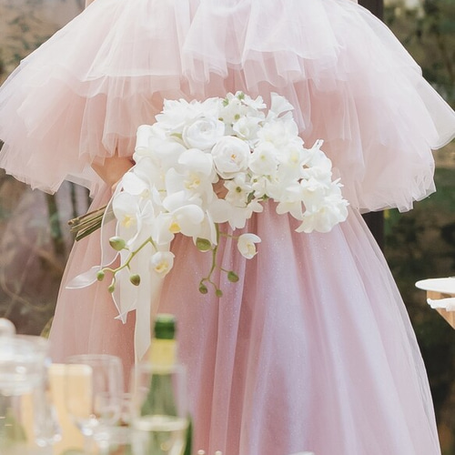 実例写真！カラードレス オフショルダー キラキラグリッターチュール