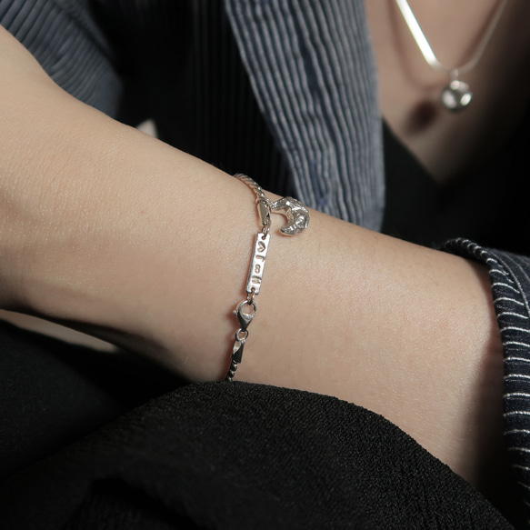 925純銀 月亮 礦石 斜紋鍊 客製化刻字 手鍊 免費送禮包裝 第9張的照片