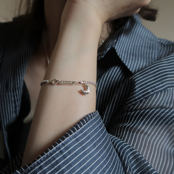 925純銀 月亮 礦石 斜紋鍊 客製化刻字 手鍊 免費送禮包裝 第11張的照片