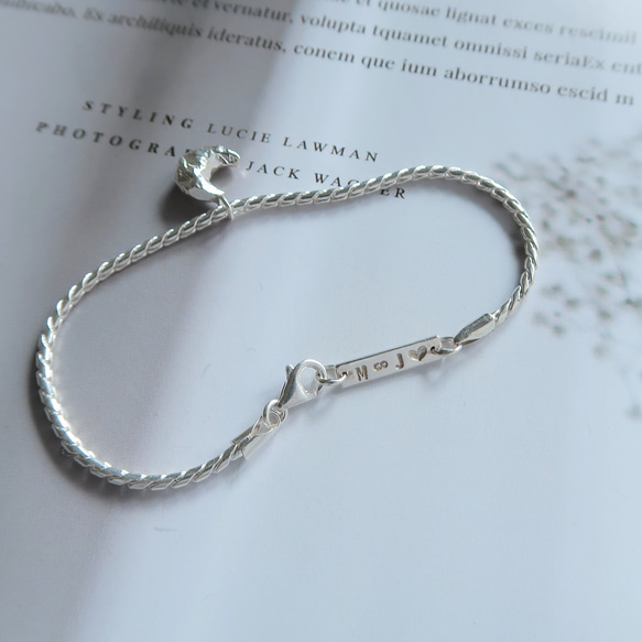 925純銀 月亮 礦石 斜紋鍊 客製化刻字 手鍊 免費送禮包裝 第6張的照片