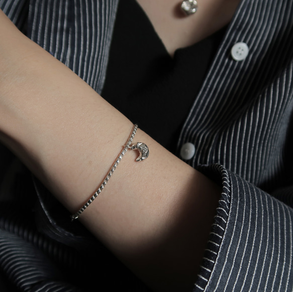 925純銀 月亮 礦石 斜紋鍊 客製化刻字 手鍊 免費送禮包裝 第10張的照片