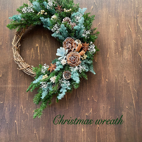 新作】クリスマスリース＊ナチュラルブルーグリーン＊ハーフリース