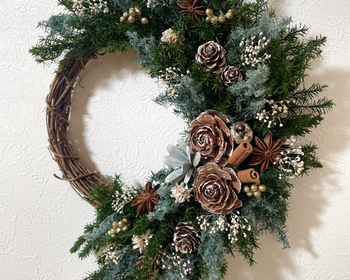 新作】クリスマスリース＊ナチュラルブルーグリーン＊ハーフリース