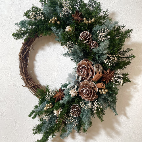 新作】クリスマスリース＊ナチュラルブルーグリーン＊ハーフリース