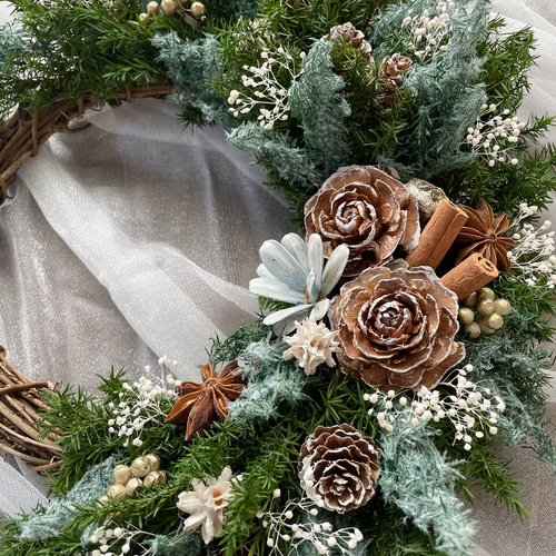 新作】クリスマスリース＊ナチュラルブルーグリーン＊ハーフリース