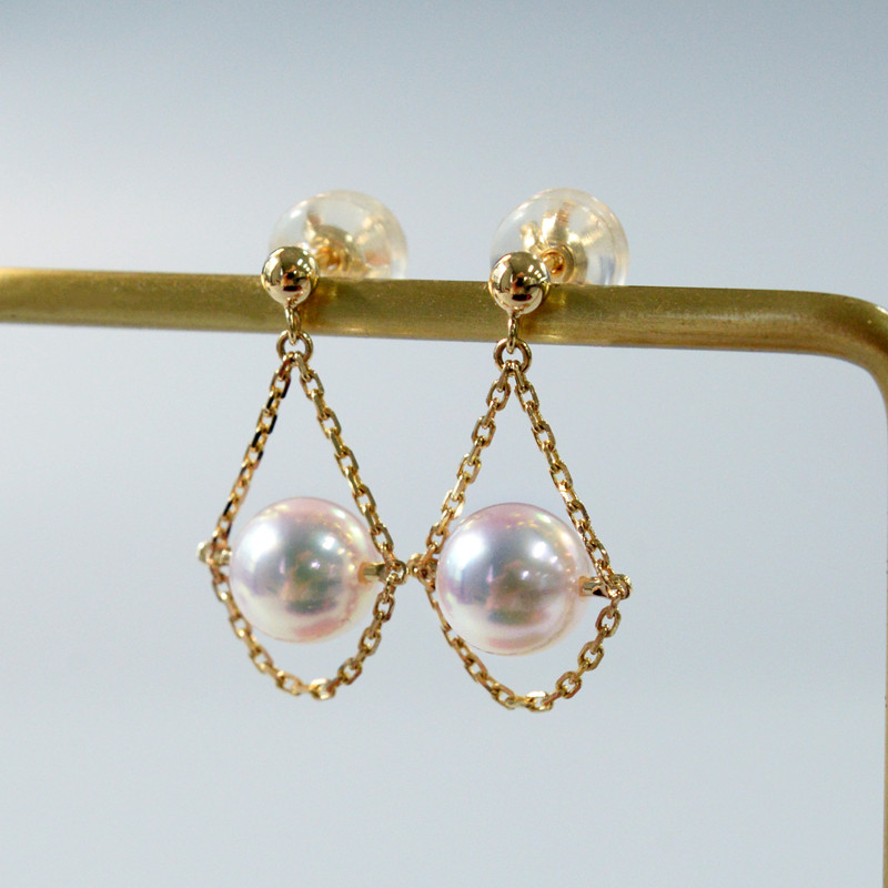 ルミナチェンチーシリーズ 18Kゴールドイヤリング 7.5-8mm 日本製アコヤ真珠 高品質スタッドイヤリング 万能スタイル