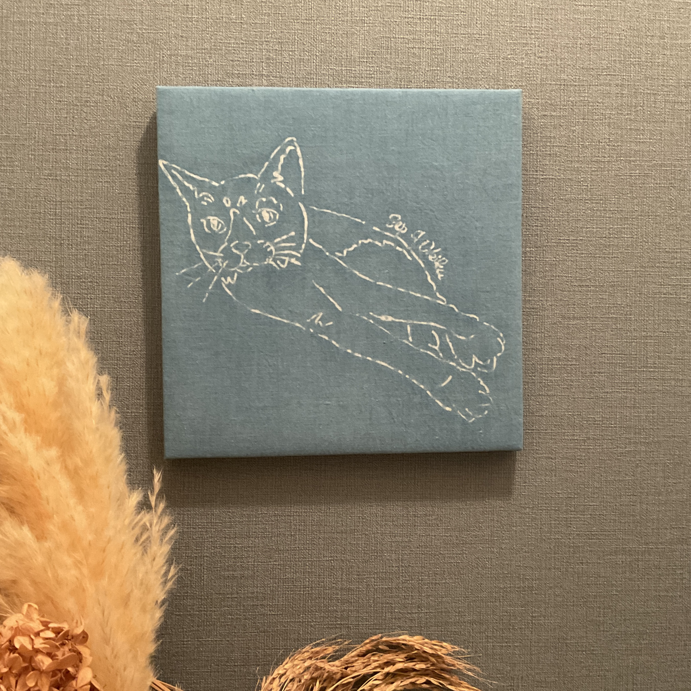 うちの子オーダー/猫×藍染/ファブリックパネル/手染め