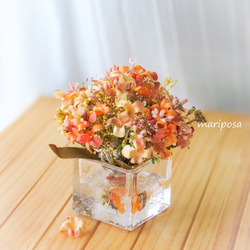 手作りオレンジ系アートフラワー 手作りオレンジ系アートフラワー