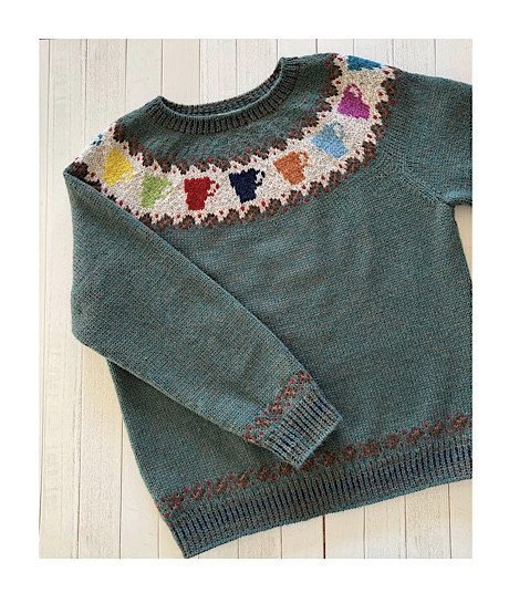 《送料無料》コーヒー豆とマグカップの丸ヨークセーター(メンズM)