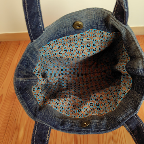 帯とデニムのトートバッグ＊着物リメイク Obi and denim tote bag