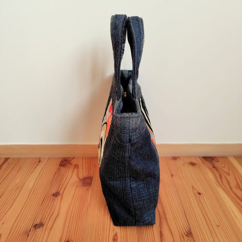 帯とデニムのトートバッグ＊着物リメイク Obi and denim tote bag