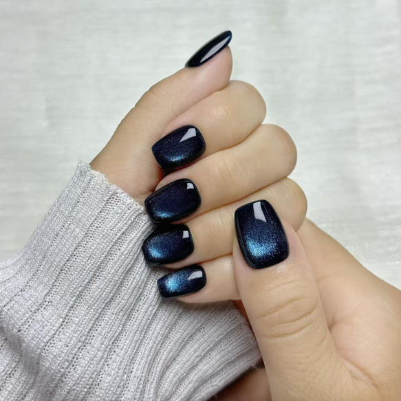 ネイビーマグネット♡ネイルチップ 秋色セール】ネイルチップ マグネットネイル ショートスクエア ワン