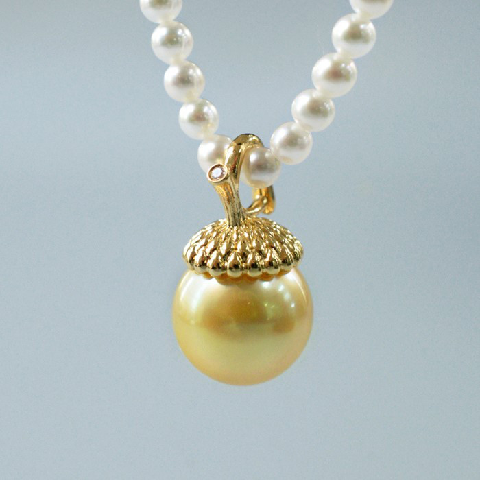 ルミナゴールド ヘーゼルナッツシリーズ 18Kゴールド ダイヤモンドネックレス 10-12mm 南洋天然真珠ペンダント サンセッ