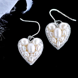 Silver925　淡水真珠ハートのピアス　シルバー 2枚目の画像