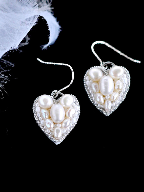 Silver925　淡水真珠ハートのピアス　シルバー 2枚目の画像