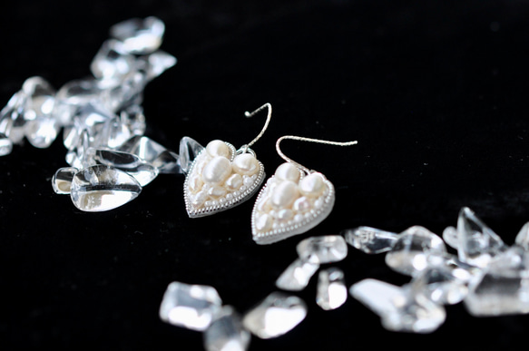 Silver925　淡水真珠ハートのピアス　シルバー 8枚目の画像