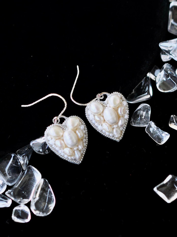 Silver925　淡水真珠ハートのピアス　シルバー 7枚目の画像