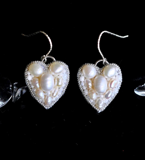 Silver925　淡水真珠ハートのピアス　シルバー 3枚目の画像