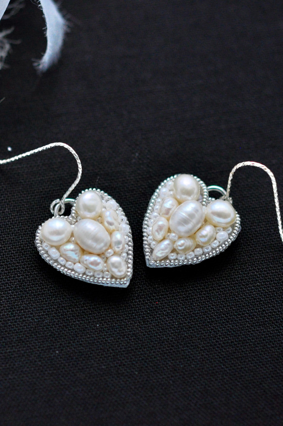 Silver925　淡水真珠ハートのピアス　シルバー 6枚目の画像