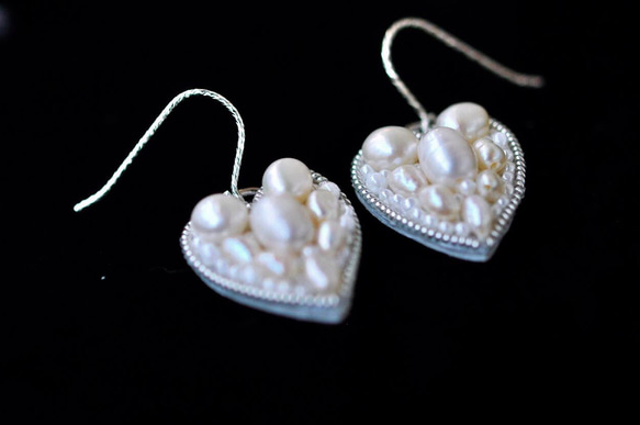 Silver925　淡水真珠ハートのピアス　シルバー 5枚目の画像