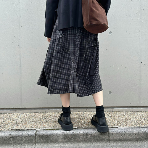 再販【2025新作】❤︎総ゴム仕立てチェック柄アシンメトリー変形