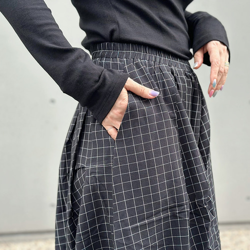 再販【2025新作】❤︎総ゴム仕立てチェック柄アシンメトリー変形