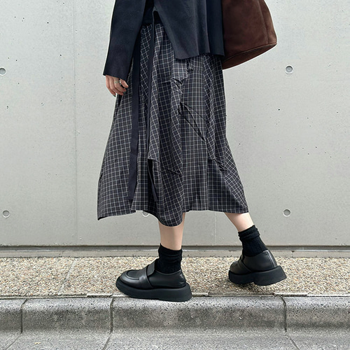 再販【2025新作】❤︎総ゴム仕立てチェック柄アシンメトリー変形