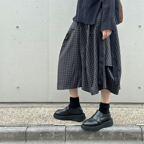 再販【2025新作】❤︎総ゴム仕立てチェック柄アシンメトリー変形