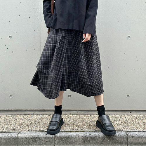 再販【2025新作】❤︎総ゴム仕立てチェック柄アシンメトリー変形