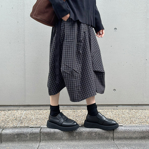 再販【2025新作】❤︎総ゴム仕立てチェック柄アシンメトリー変形