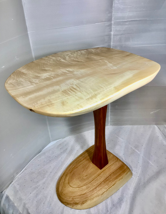 天然木とち杢輪切り折り畳みサイドテーブル一点物手造り