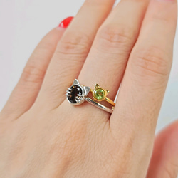 【選べる10種の天然石】ちびねこちゃんの天然石リング　ピンキーリングにも 6枚目の画像