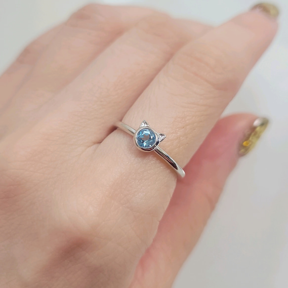 【選べる10種の天然石】ちびねこちゃんの天然石リング　ピンキーリングにも 11枚目の画像