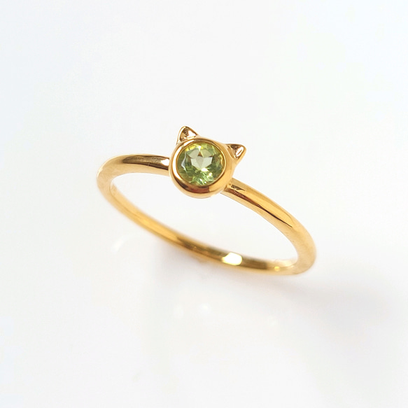 【選べる10種の天然石】ちびねこちゃんの天然石リング　ピンキーリングにも 1枚目の画像