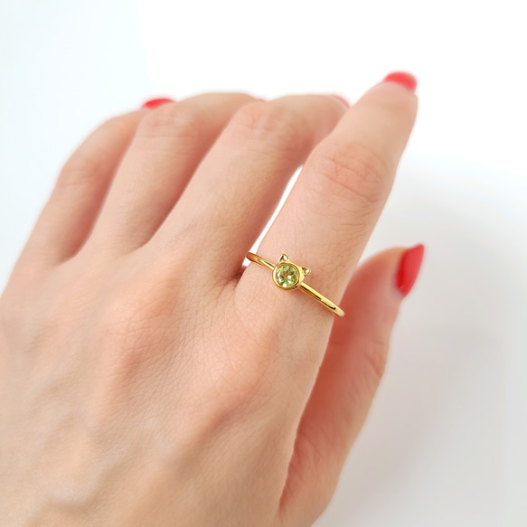 【選べる10種の天然石】ちびねこちゃんの天然石リング　ピンキーリングにも 4枚目の画像